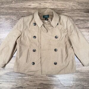 Lauren‎ Ralph Lauren Jacket Camel Hair Double Breasted Lined Pocket Coat Size 14